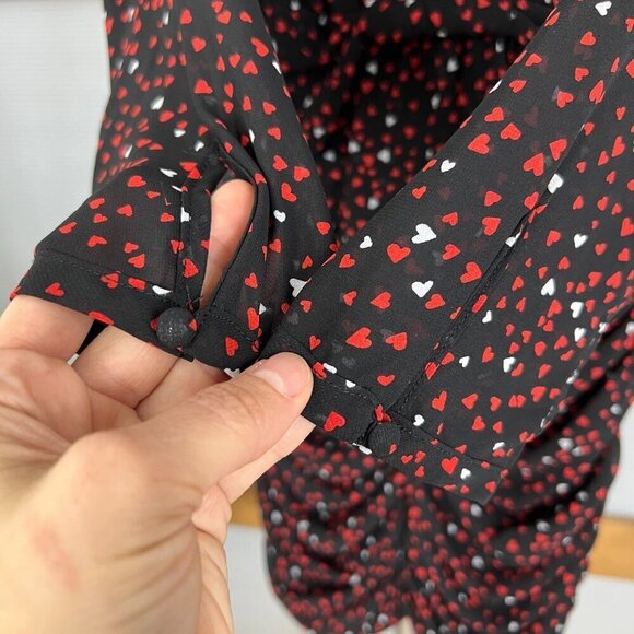 NWT Zara Black Red White Heart Print Ruched V-Neck Long Sleeve Mini Dress Sz S - Picture 4 of 15